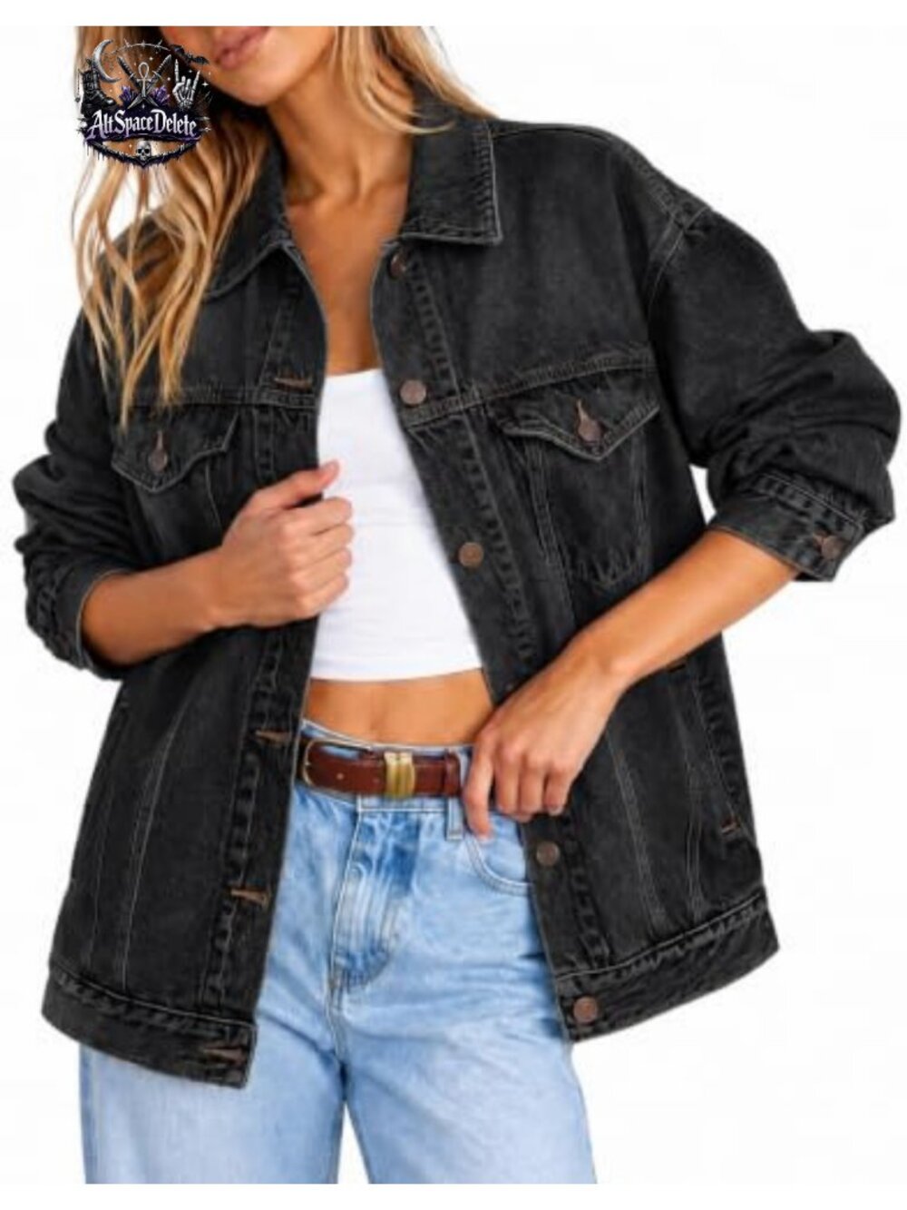Women's Oversized Cotton Polyester Denim Trucker Jacket Casual